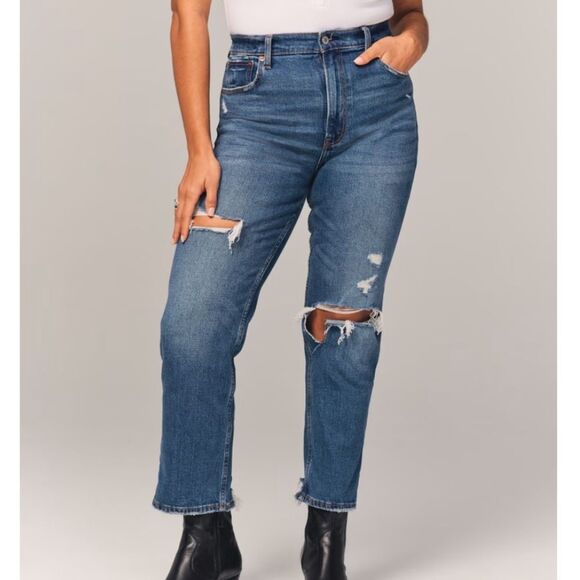 Abercrombie & Fitch Then Ankle Straight Ultra High Rise Distressed Denim Size 28 - Picture 1 of 8